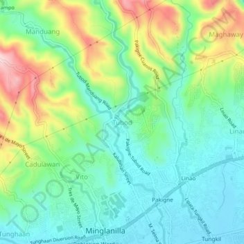 Carte topographique Tubod, altitude, relief