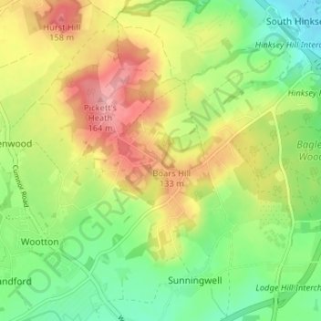 Carte topographique Boars Hill, altitude, relief