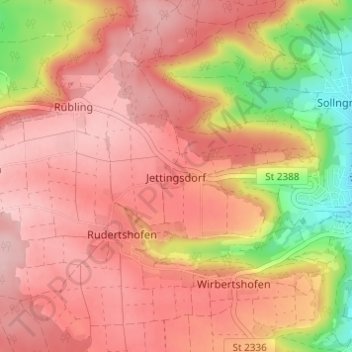 Carte topographique Jettingsdorf, altitude, relief