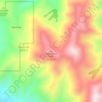 Carte topographique Charleston Hill, altitude, relief