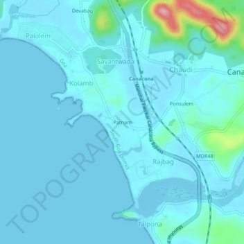 Carte topographique Patnam, altitude, relief