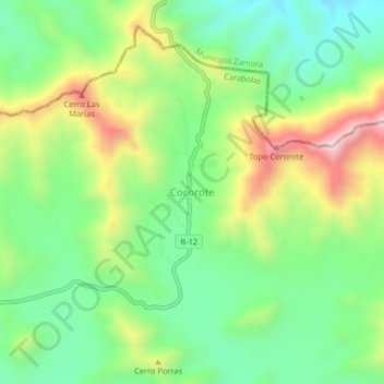 Carte topographique Cocorote, altitude, relief