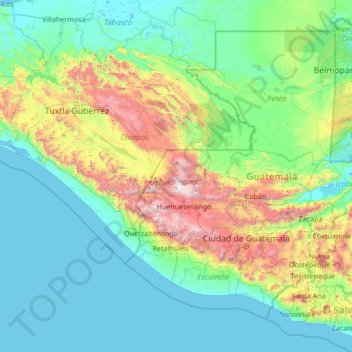 Carte topographique Huehuetenango, altitude, relief