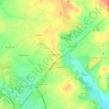 Carte topographique La Chauvetière, altitude, relief