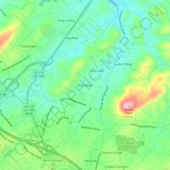 Carte topographique Pine Ridge, altitude, relief