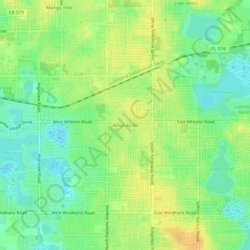 Carte topographique Amys Acres, altitude, relief