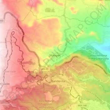 Carte topographique Jilotepec, altitude, relief