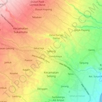 Carte topographique Selong, altitude, relief