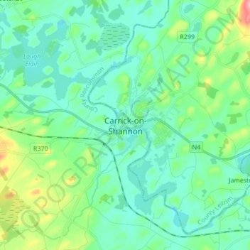 Carte topographique Carrick-on-Shannon, altitude, relief