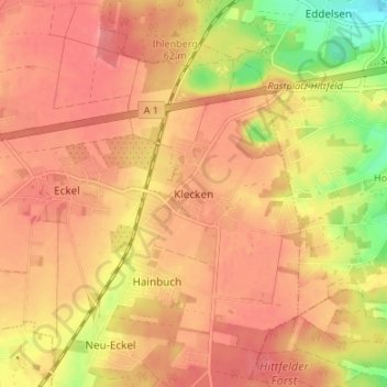 Carte topographique Klecken, altitude, relief