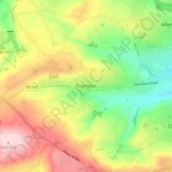 Carte topographique Thornton, altitude, relief