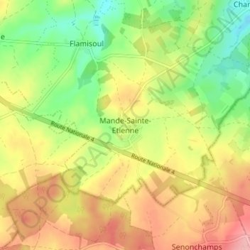 Carte topographique Mande-Sainte-Etienne, altitude, relief