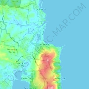 Carte topographique Vincentia, altitude, relief