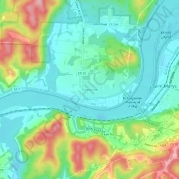 Carte topographique Newport, altitude, relief