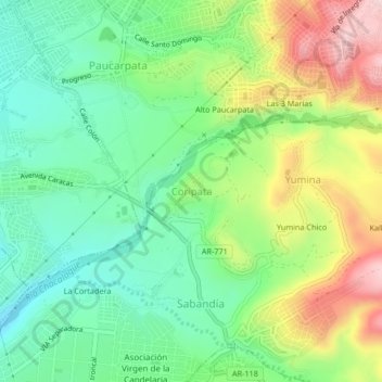 Carte topographique Coripata, altitude, relief