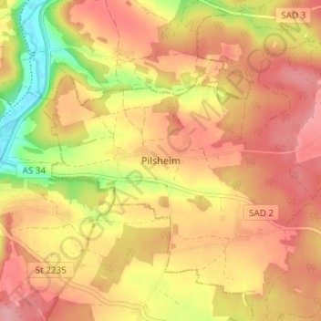 Carte topographique Pilsheim, altitude, relief
