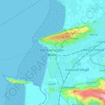 Carte topographique Weston-super-Mare, altitude, relief