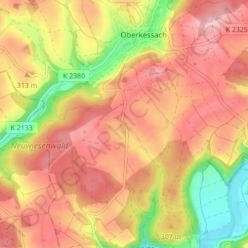 Carte topographique Rossach, altitude, relief