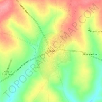 Carte topographique Bouna, altitude, relief