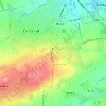 Carte topographique High Callerton, altitude, relief