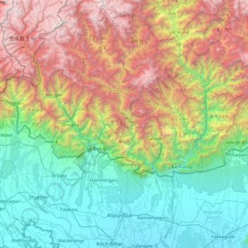 Carte topographique Chukha Dzongkhag, altitude, relief