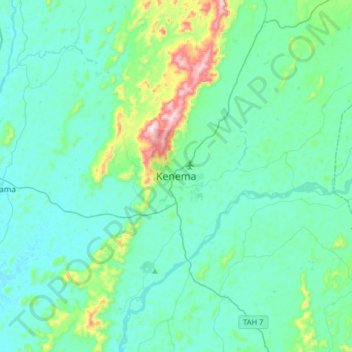Carte topographique Kenema, altitude, relief