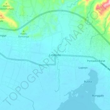 Carte topographique Limboto, altitude, relief