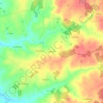 Carte topographique Landrevie, altitude, relief