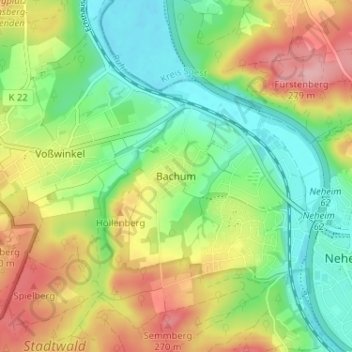Carte topographique Bachum, altitude, relief