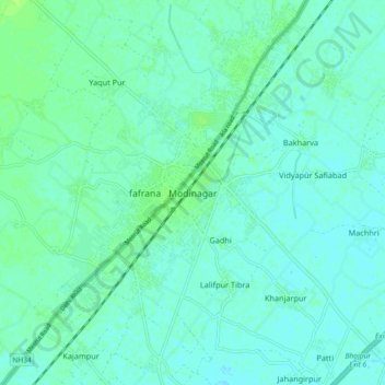 Carte topographique Modinagar, altitude, relief