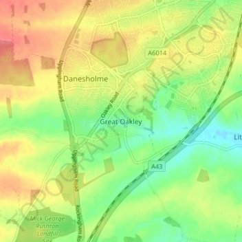 Carte topographique Great Oakley, altitude, relief