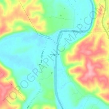 Carte topographique Polsgrove, altitude, relief