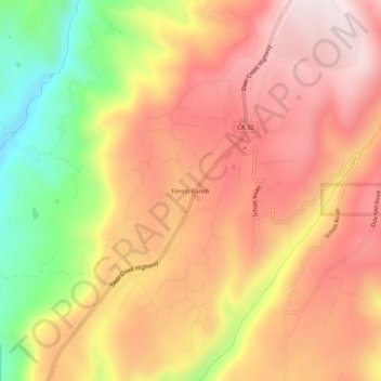 Carte topographique Forest Ranch, altitude, relief