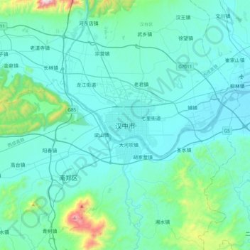 Carte topographique 汉中市, altitude, relief