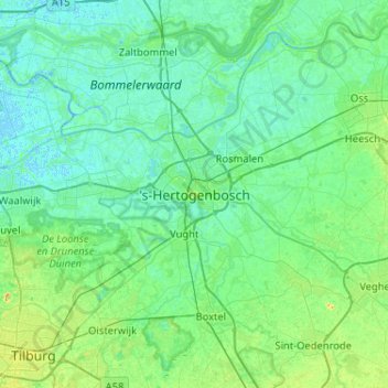 Carte topographique 's-Hertogenbosch, altitude, relief