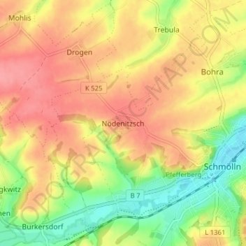 Carte topographique Nödenitzsch, altitude, relief