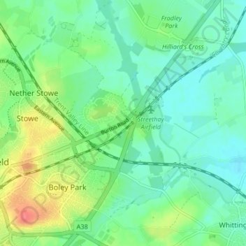 Carte topographique Streethay, altitude, relief