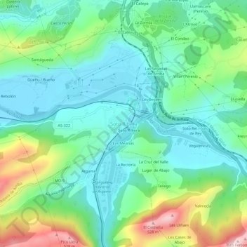 Carte topographique Soto de Ribera, altitude, relief