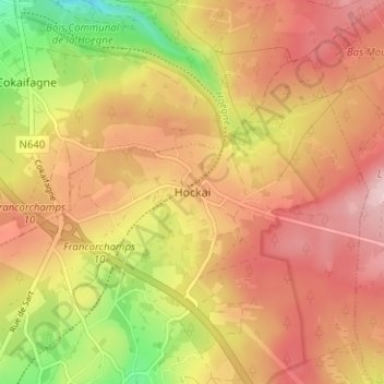 Carte topographique Hockai, altitude, relief