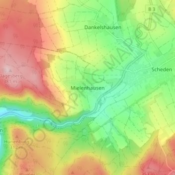 Carte topographique Mielenhausen, altitude, relief
