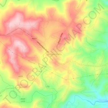 Carte topographique Umbumbulu, altitude, relief