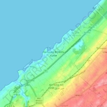 Carte topographique Harhoura, altitude, relief