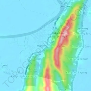 Carte topographique Happy Garden, altitude, relief