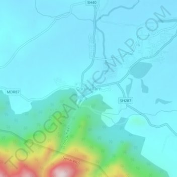 Carte topographique Courtallam, altitude, relief