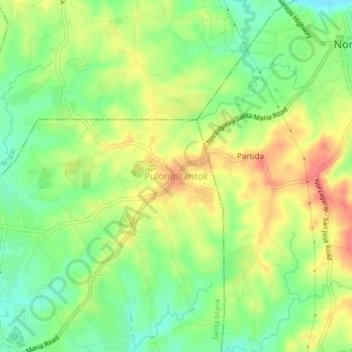 Carte topographique Pulong Yantok, altitude, relief