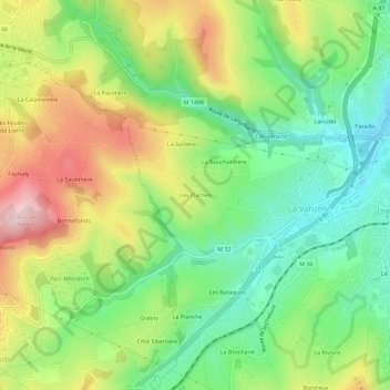 Carte topographique Les Flaches, altitude, relief