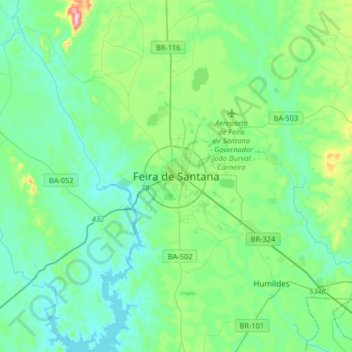 Carte topographique Feira de Santana, altitude, relief