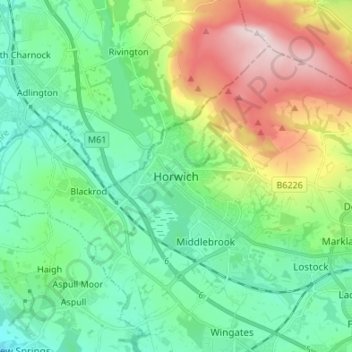 Carte topographique Horwich, altitude, relief