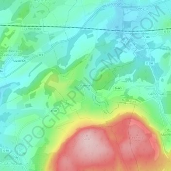Carte topographique Courbenans, altitude, relief