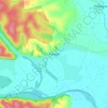 Carte topographique Kozari, altitude, relief